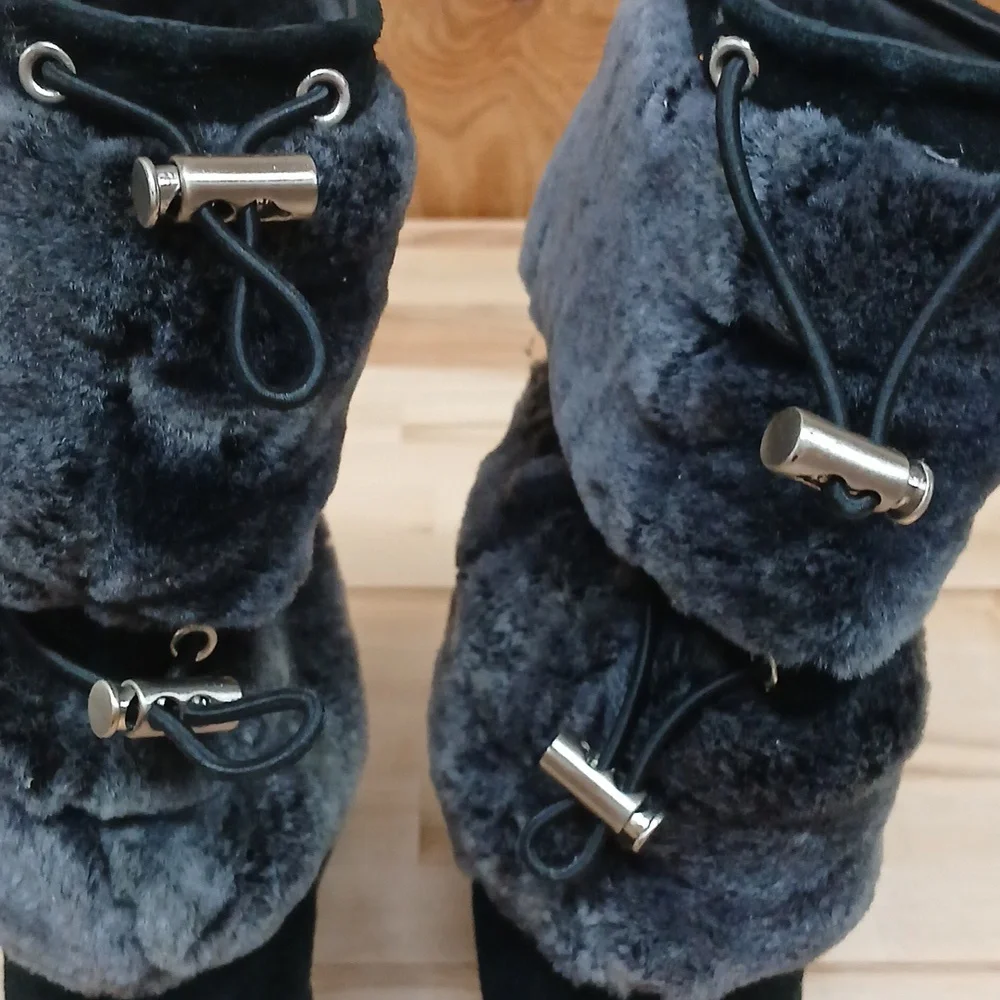 Ugg Reykir Waterproof Furry Black Boots Size 6